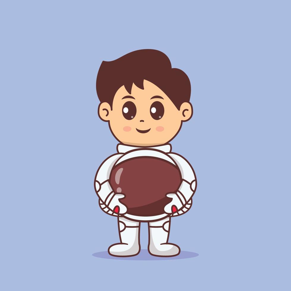 Cute astronaut boy take off helmet cartoon illustration vector