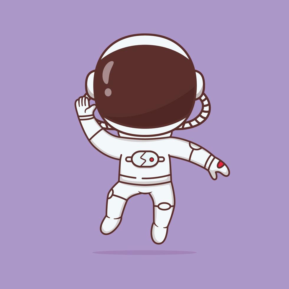 Cute Astronaut Floating and waving hand cartoon illustration vector