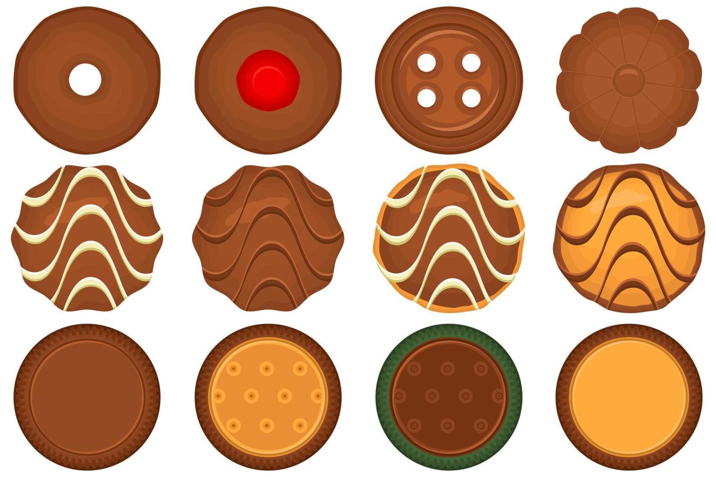 gran juego de galletas caseras de diferentes sabores en galletas de pastelería vector