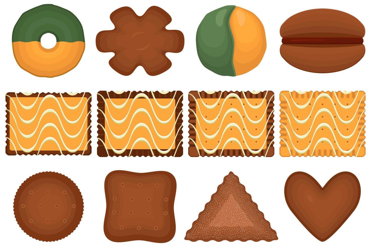 gran juego de galletas caseras de diferentes sabores en galletas de pastelería vector