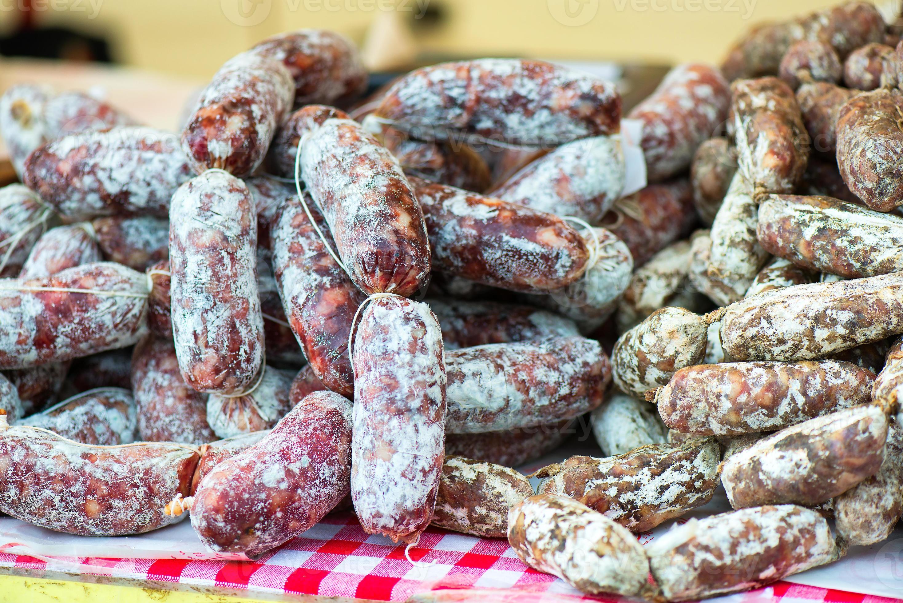 Two different kind of salami at the street market 18901454 Stock Photo