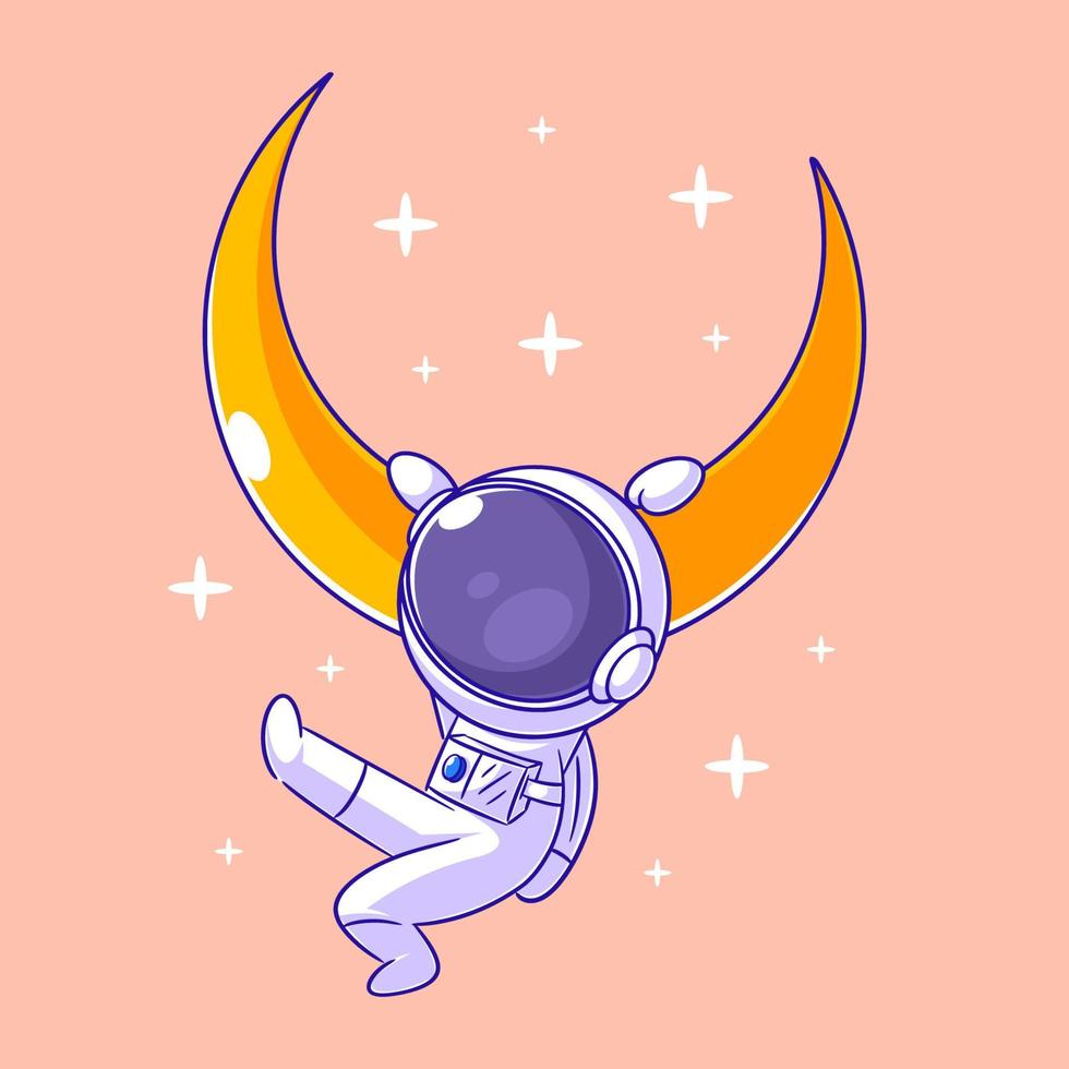 The astronaut is hanging from the moon with his hands vector