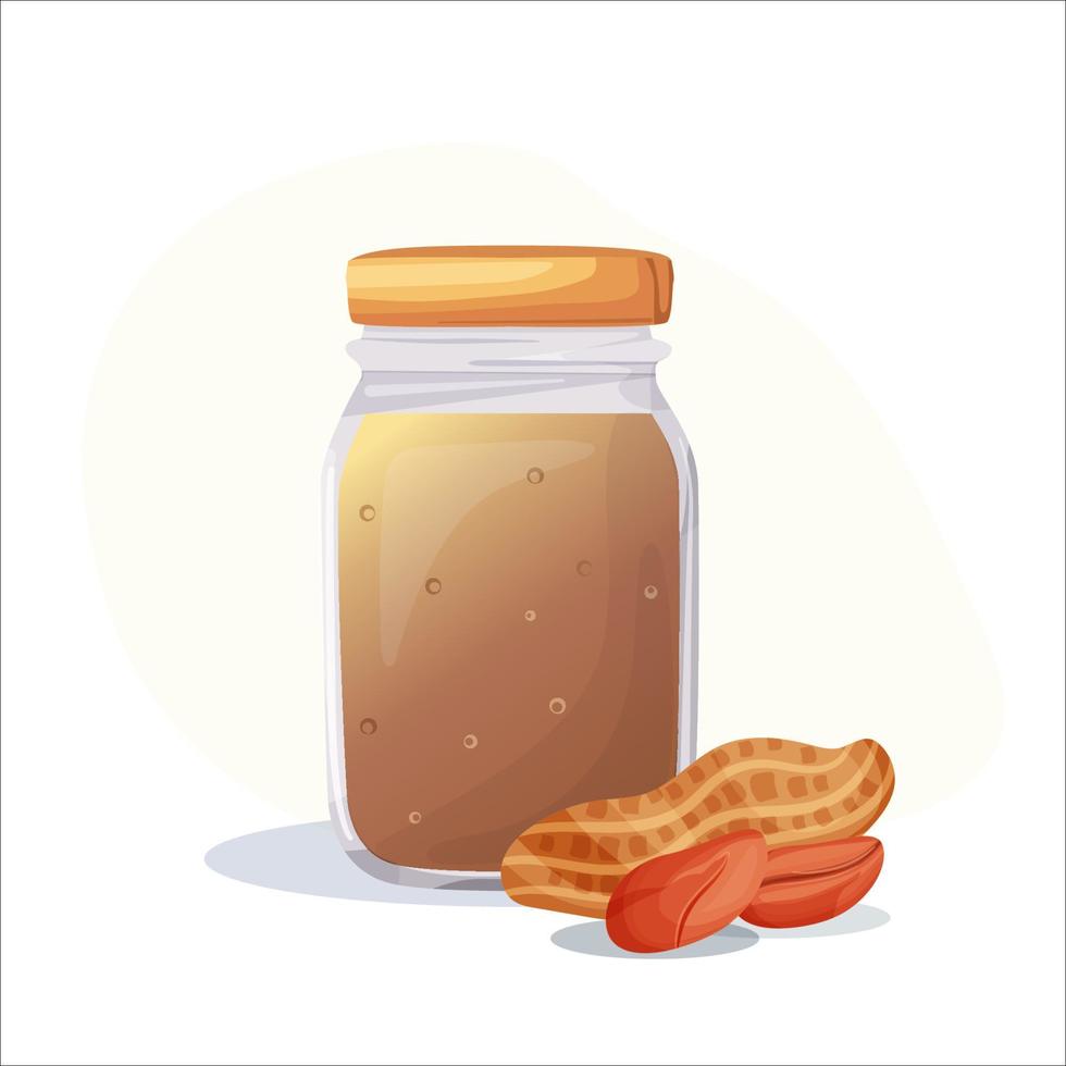 día nacional de la mantequilla de maní. tarro de mantequilla de maní, nueces, mantequilla de maní saludable. ilustración vectorial vector