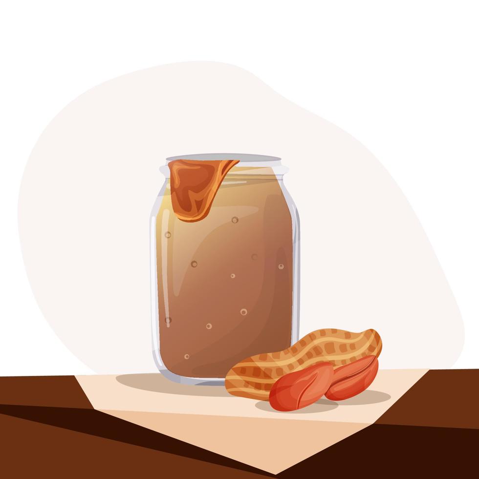día nacional de la mantequilla de maní. tarro de mantequilla de maní, nueces, mantequilla de maní saludable. ilustración vectorial vector