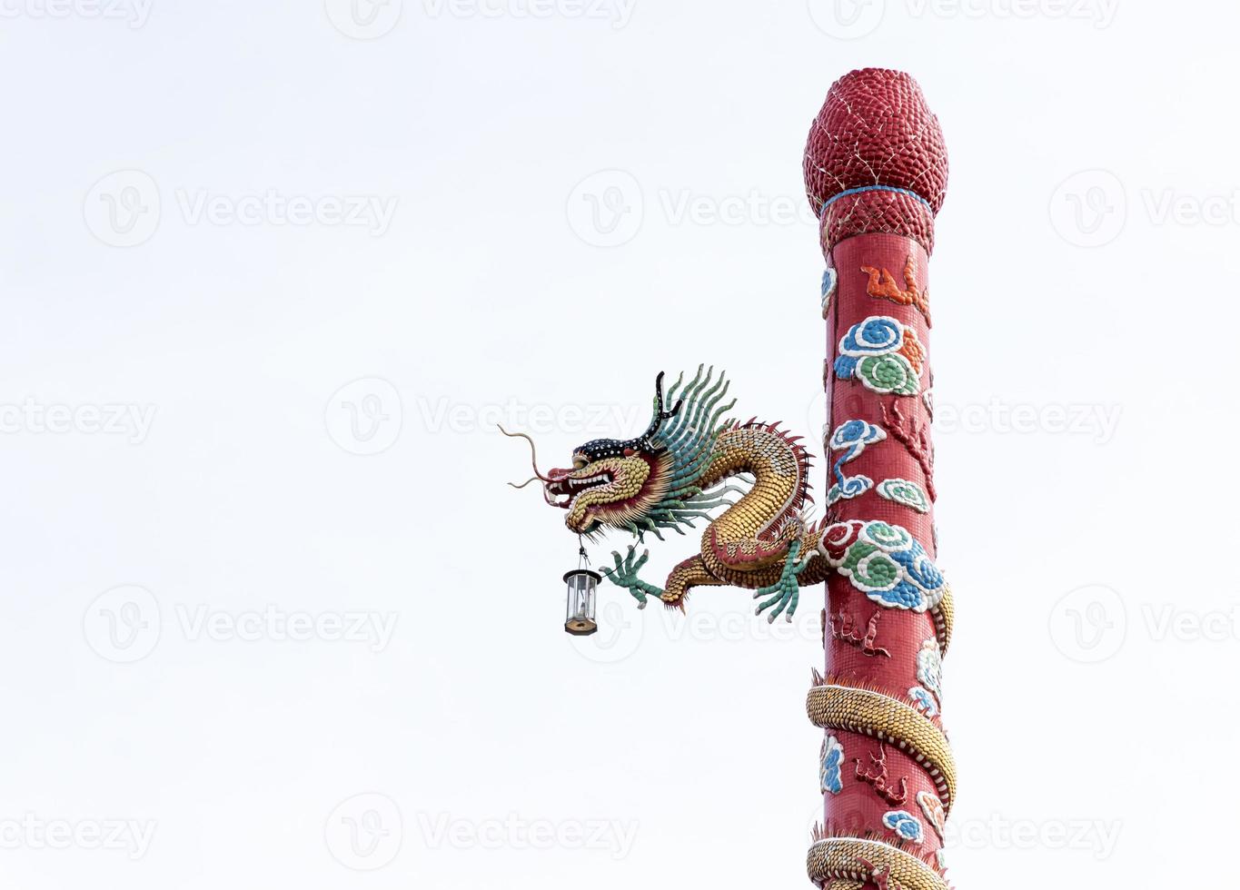 Lamp post with dragon in chinese temple photo
