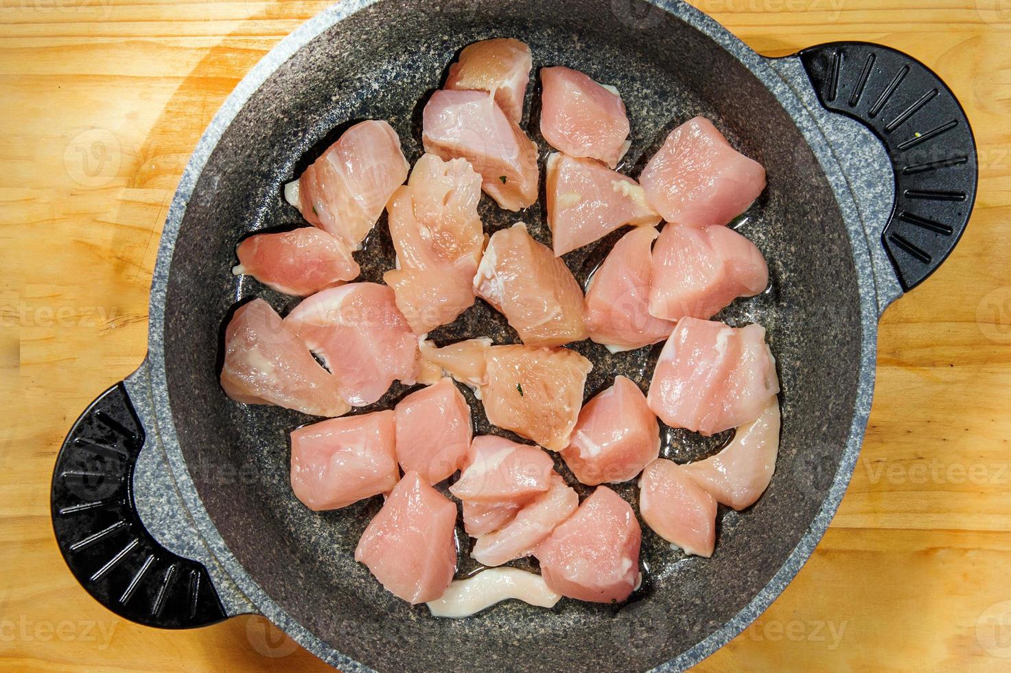 Raw ingredients. Ready to be cooked. Recipe for chicken stew, European cuisine, cooked with a garnish of mushrooms, small onions and other. photo