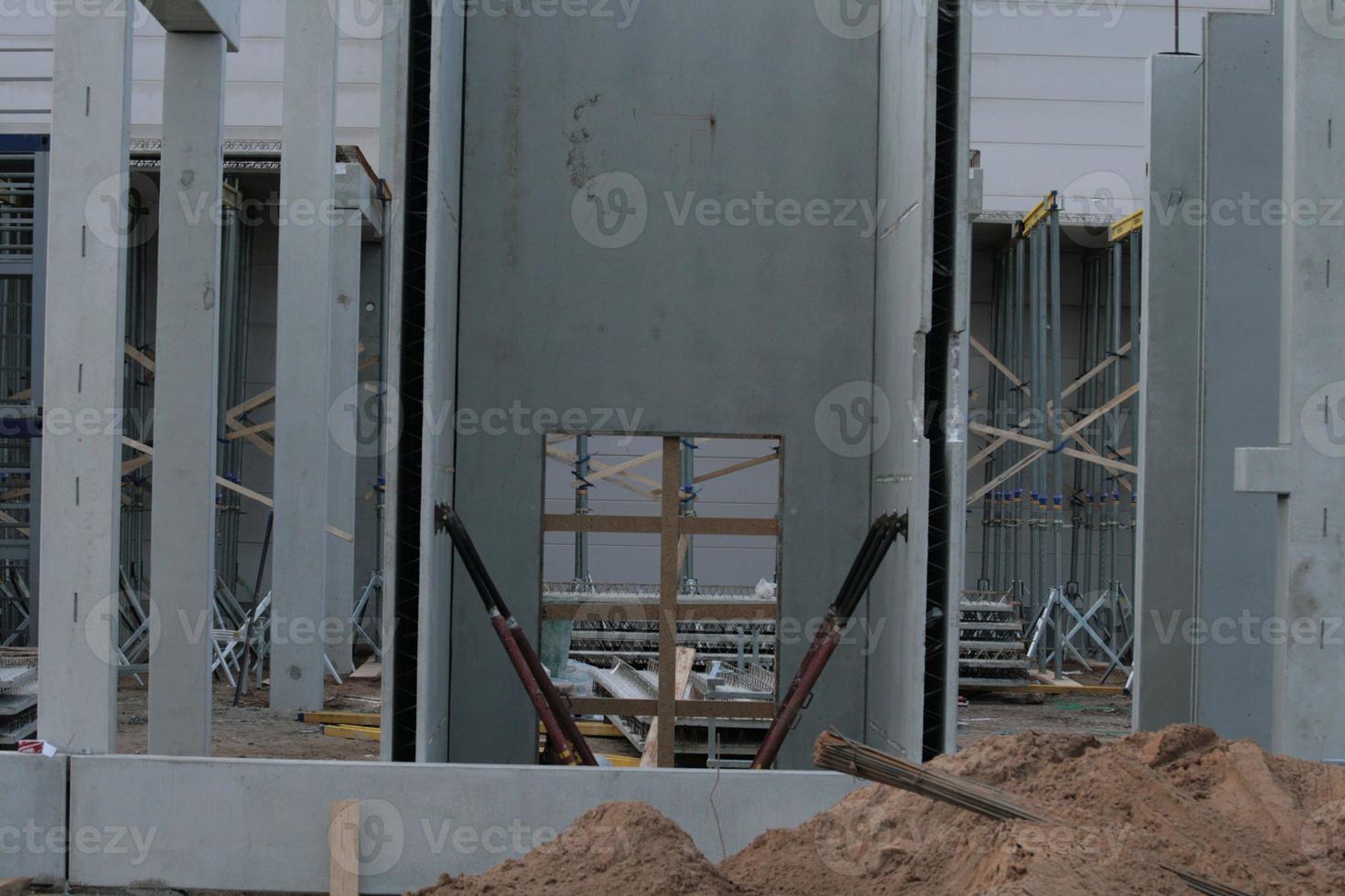 precast concrete elements on construction site during installation photo