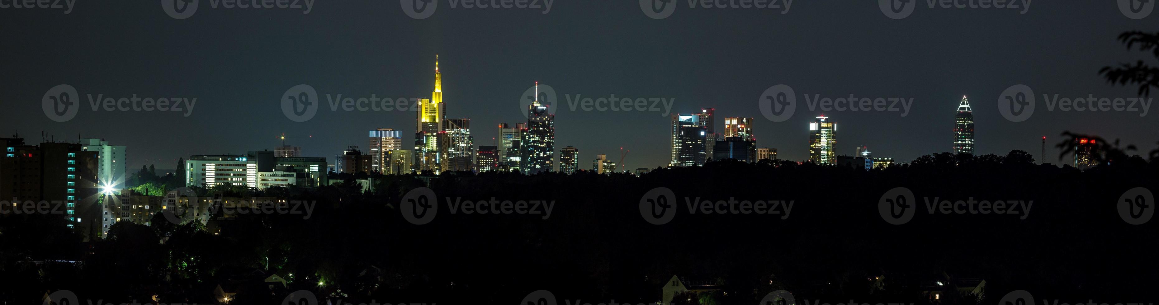 Panoramic picture of the Frankfurt skyline at night photo