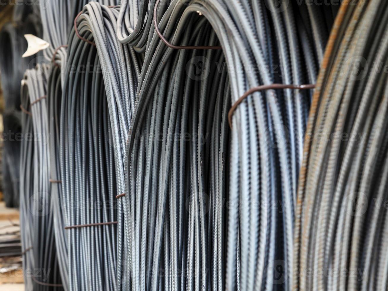 Close-up of coiled steel for the production of precast concrete elements photo