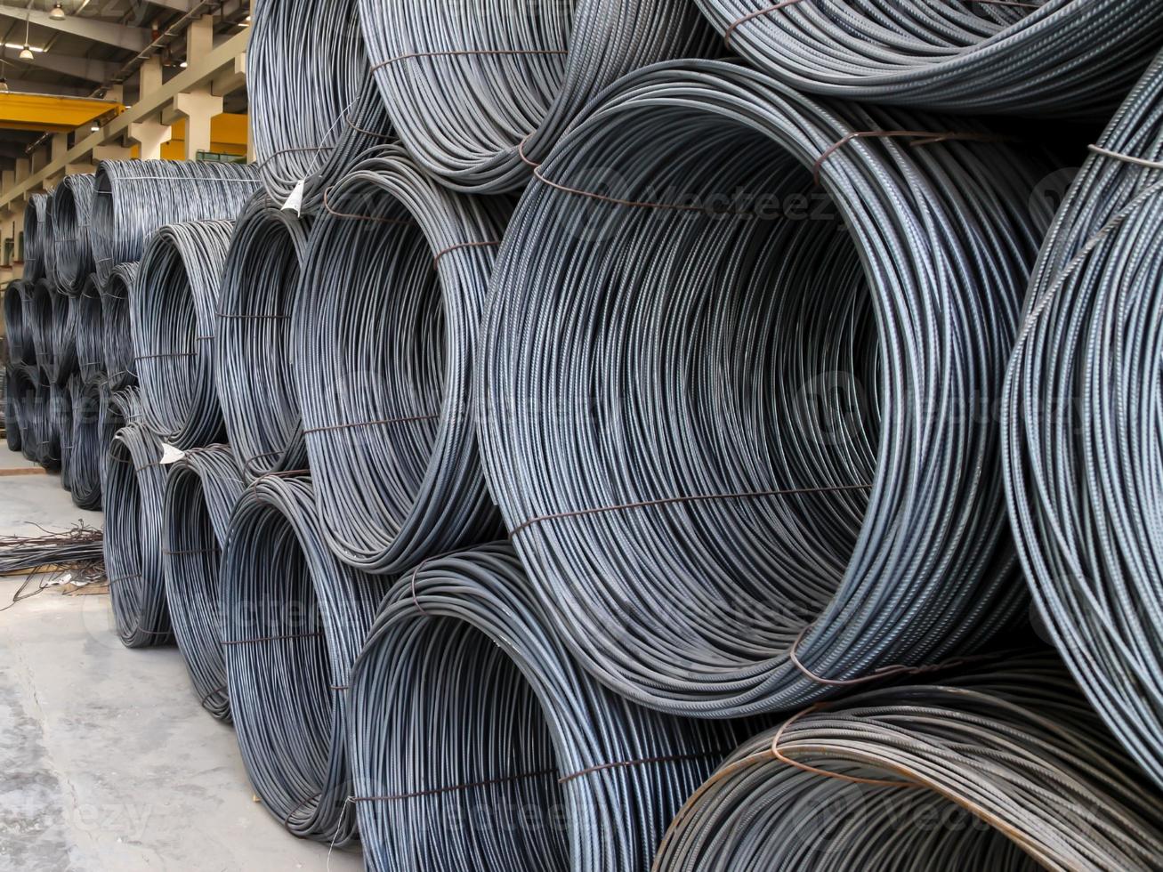 Close-up of coiled steel for the production of precast concrete elements photo