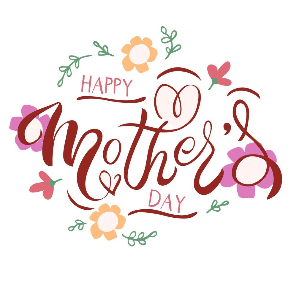 Happy Mother's Day greeting card with  flowers and hearts. vector