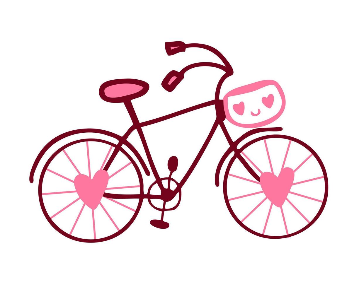 Hand drawn Valentine bicycle in simple doodle style. Perfect for tee, stickers, cards. vector