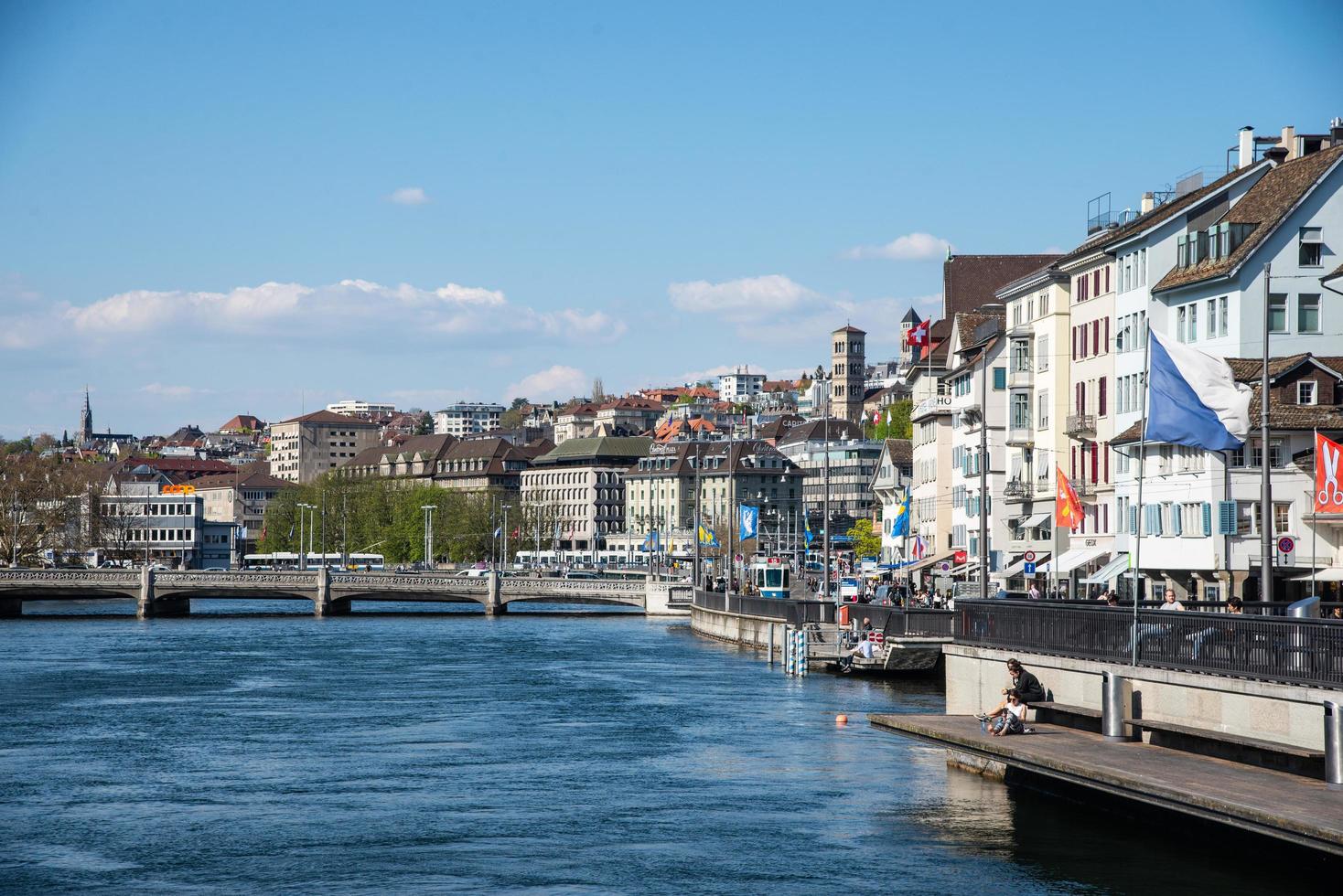 Zurich, Switzerland-April 17, 2018, View of Linderholf the old town of Zurich on Limmat river, Switzerland photo