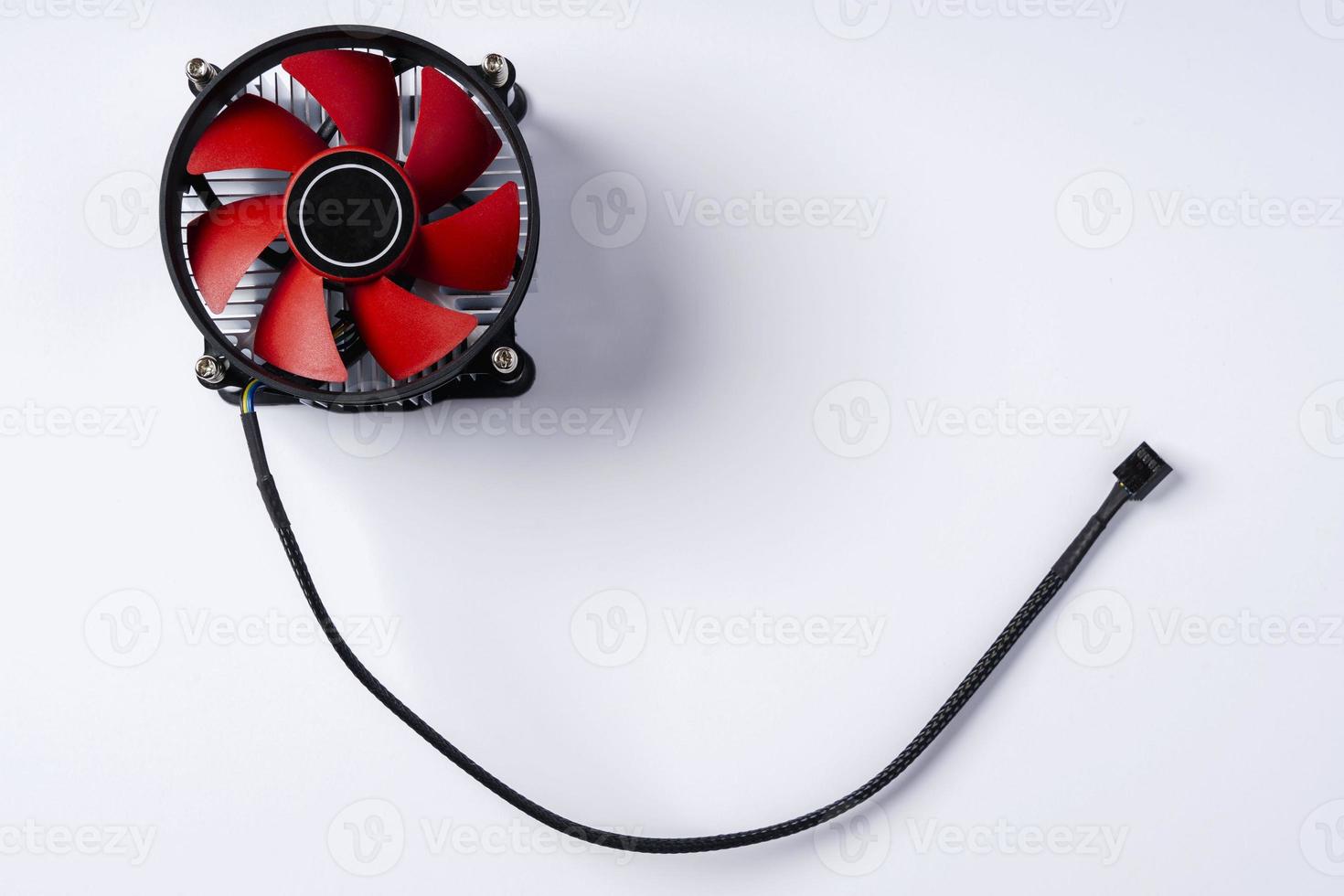 Computer cooler, top view of a computer processor cooler on a white background photo