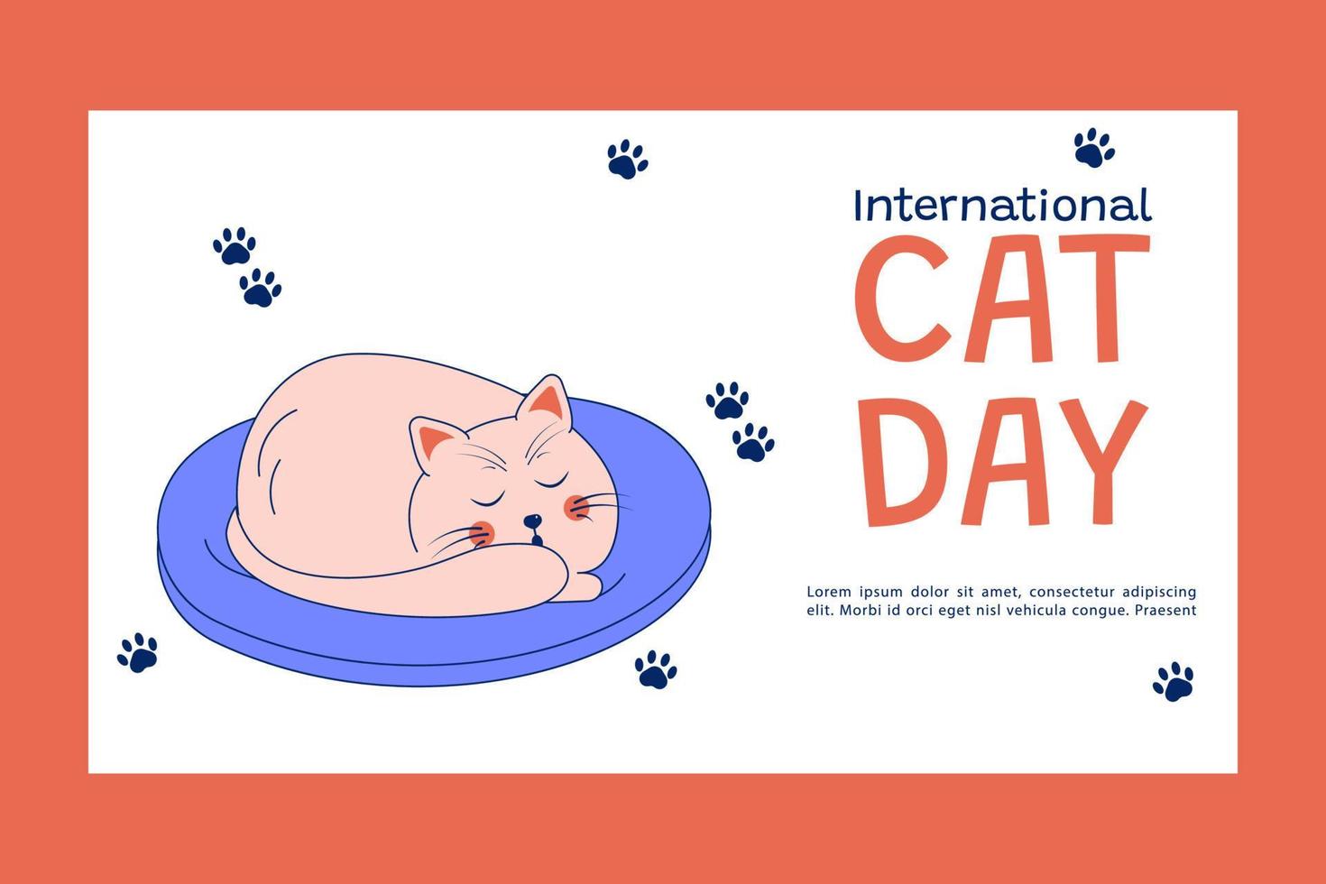 plantilla de banner horizontal del día internacional del gato dibujado a mano vector