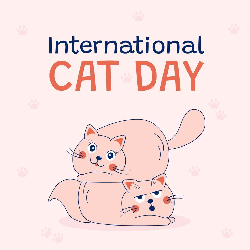 Hand drawn background for International Cat Day with doodle cats vector