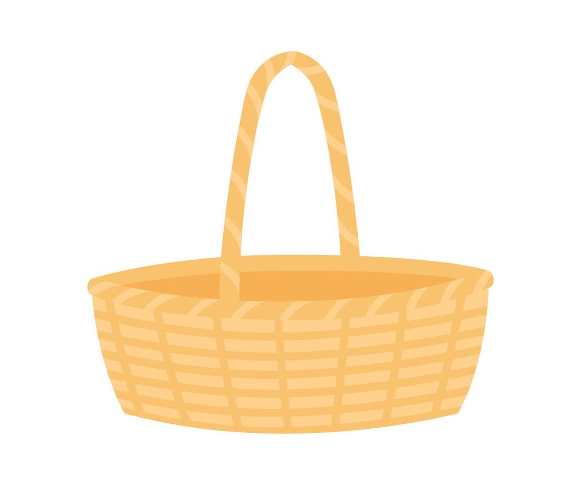 Wicker basket with handle. Braided basketry container picnic. Vector illustration