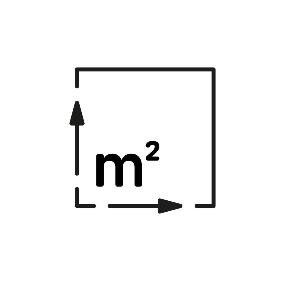 metro cuadrado, tamaño superficie m2 icono. signo de dimensión del área de medición. medida de lugar con flecha de largo y ancho. cantidad metro cuadrado de espacio. vector