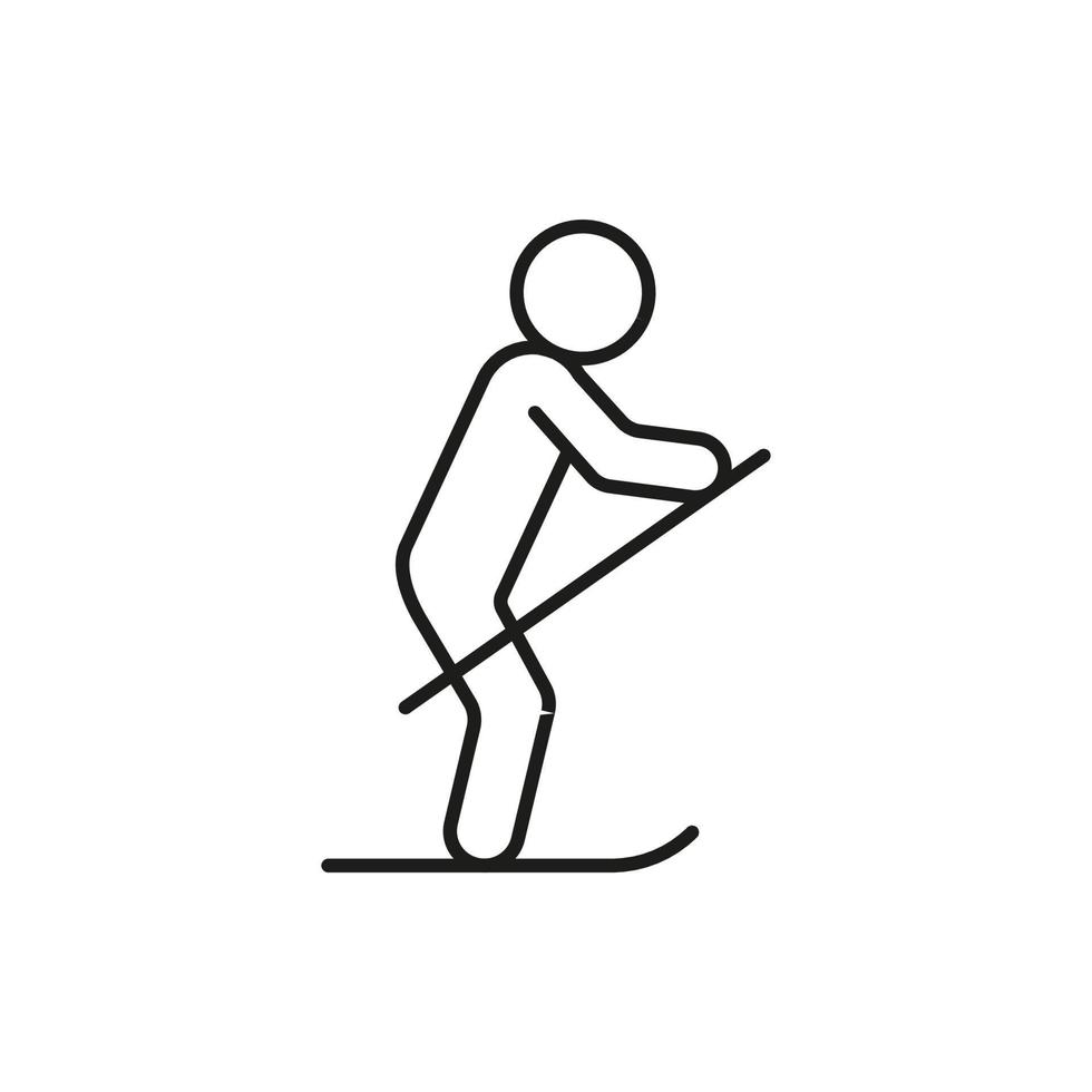 Skier, skiing, ski sport, line icon. Winter sport on snow. Walk on ski, recreation training lifestyle, activity competition. Vector illustration