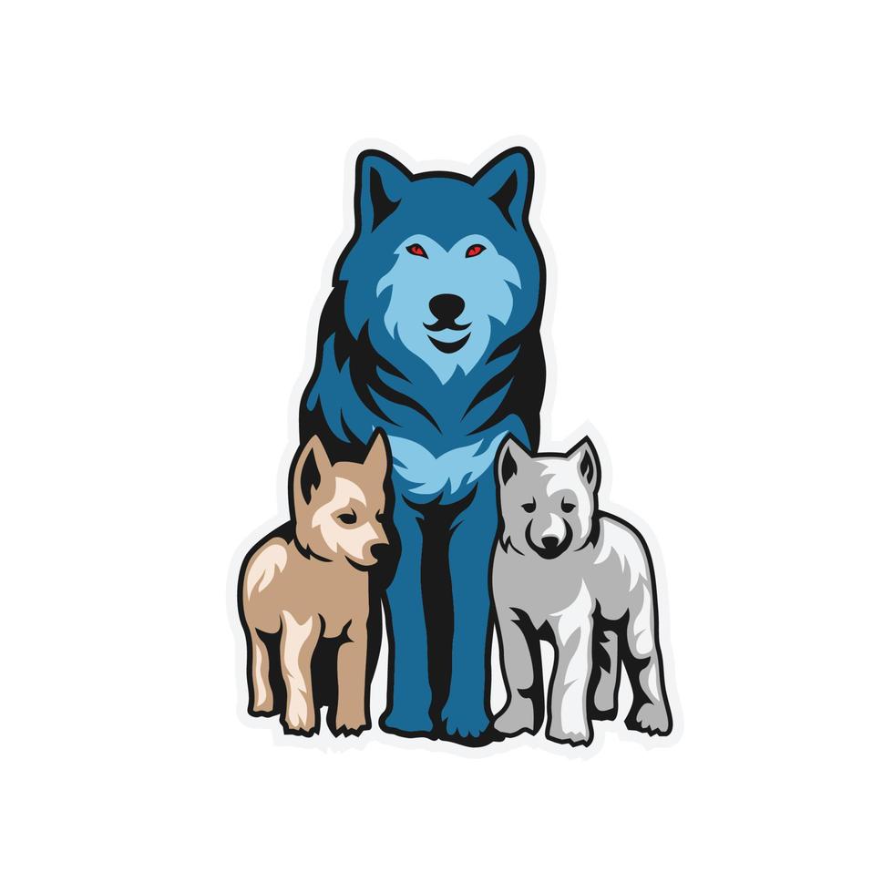 un gran lobo en el medio y un cachorro de lobo en los lados ilustración vectorial vector