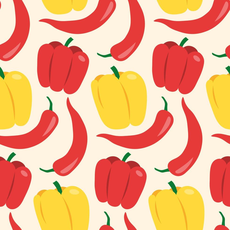 Seamless pattern with various peppers or paprika on light background. vector