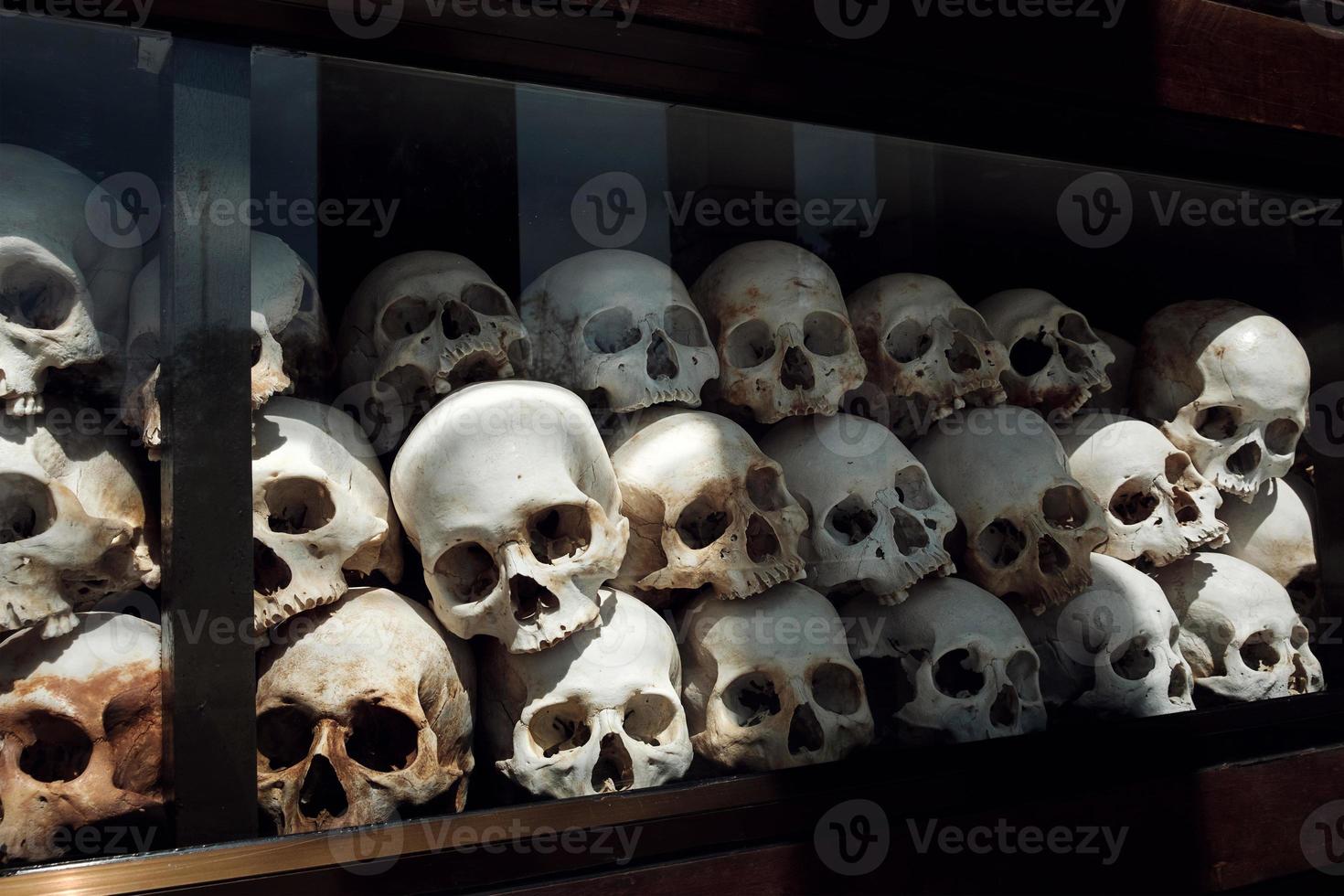 skulls at Choeung Ek Monument, the Killing Fields in in Phnom Penh, Cambodia photo