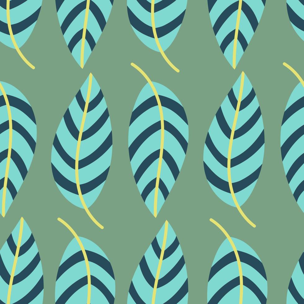 Vector floral seamless pattern with big blue tropical leaves