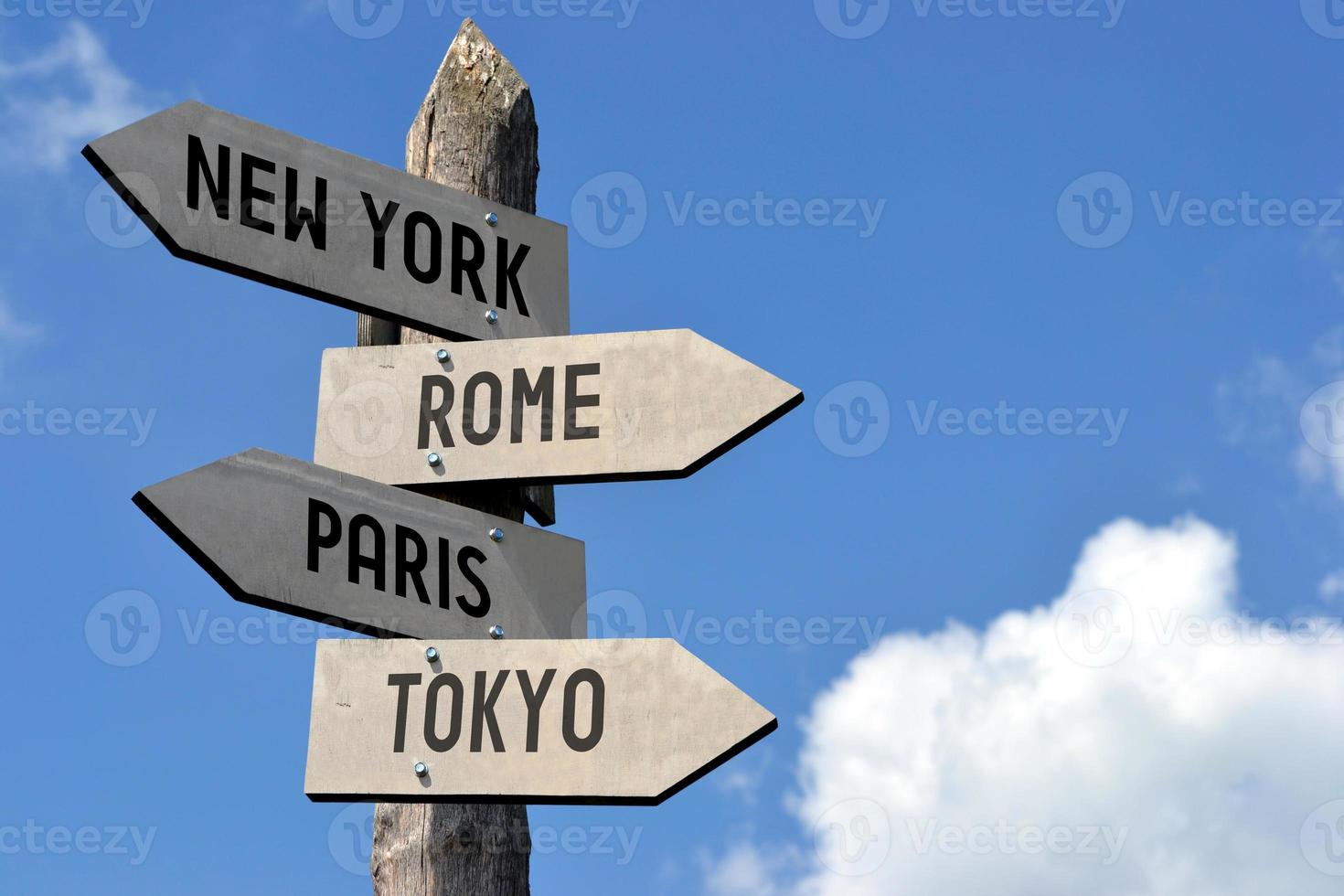 New York, Rome, Paris, Tokyo - Wooden Signpost photo