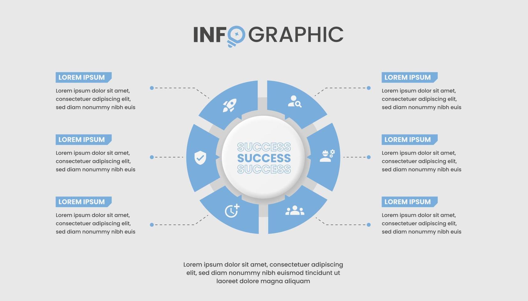 Circle Chart  Infographic Template with 6 Options for Business Presentations vector