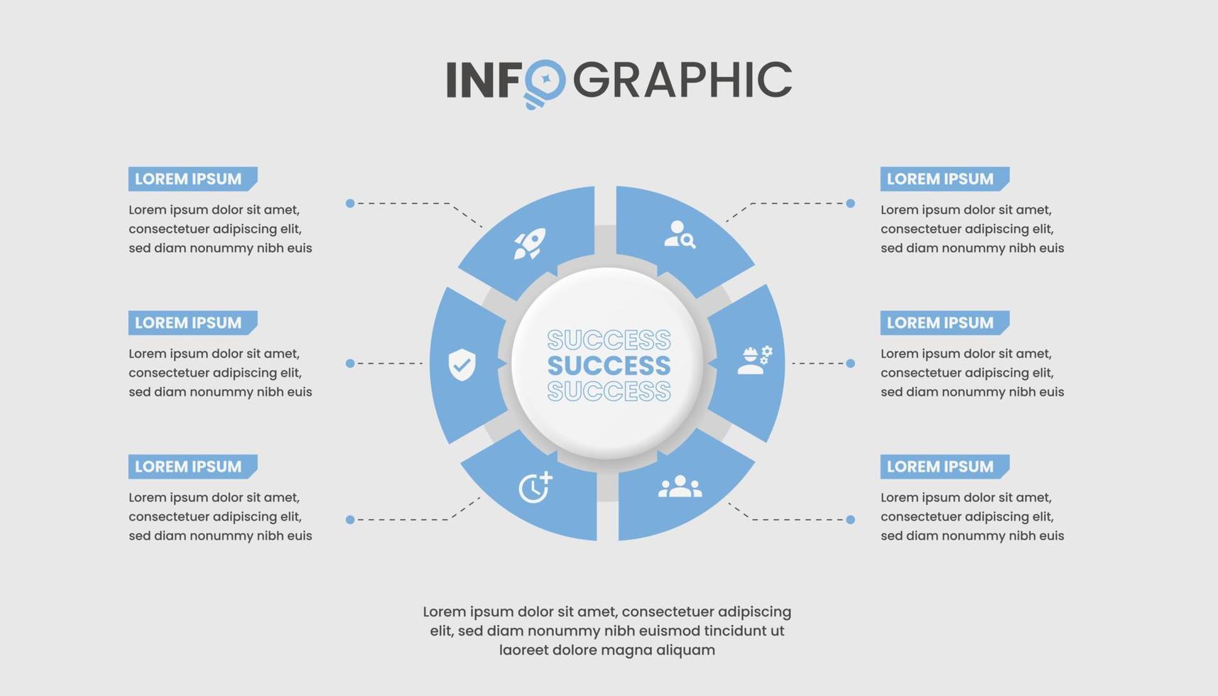 plantilla infográfica de gráfico circular con 6 opciones para presentaciones de negocios vector