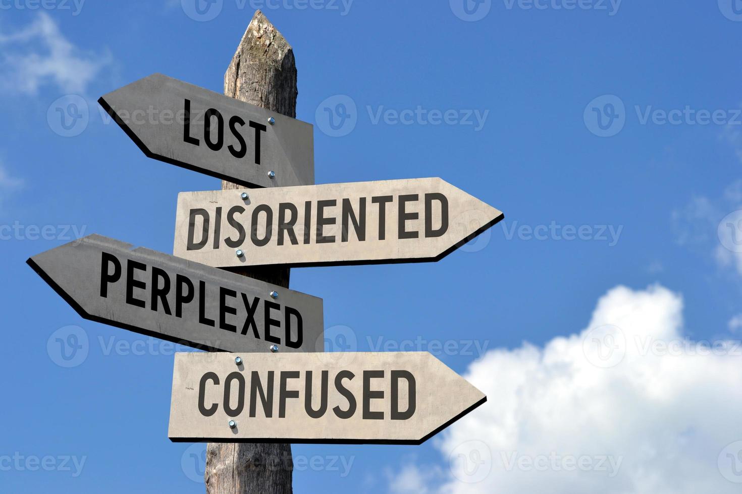 Lost, Disoriented, Perplexed, Confused - Wooden Signpost photo