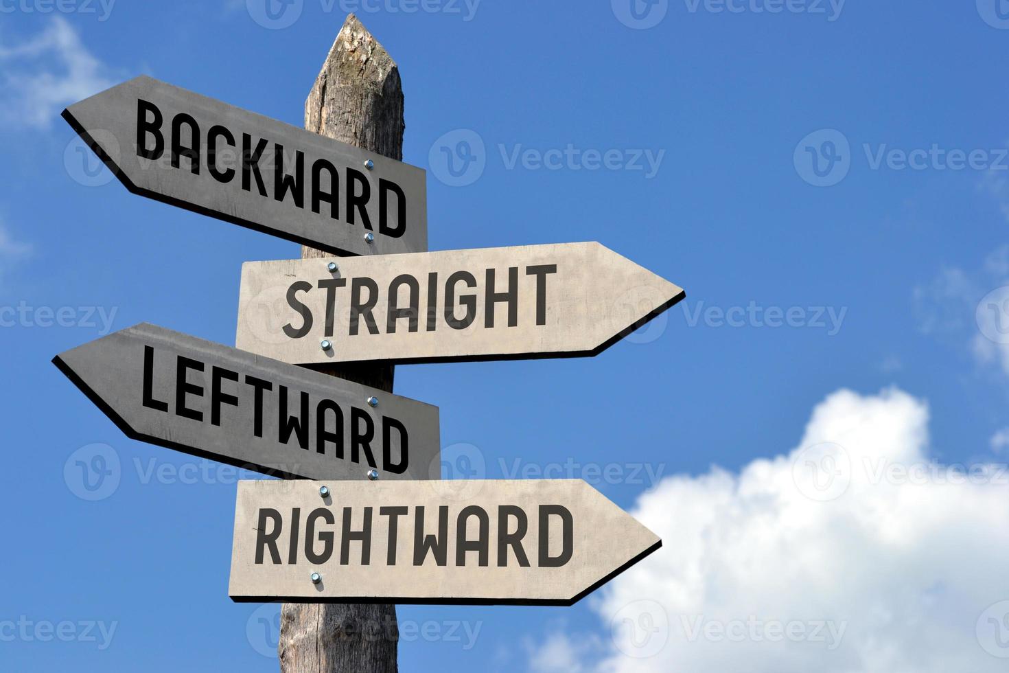 Backward, Straight, Leftward, Rightward - Wooden Signpost photo