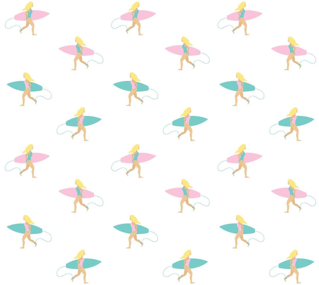 Vector seamless pattern of woman running with surf