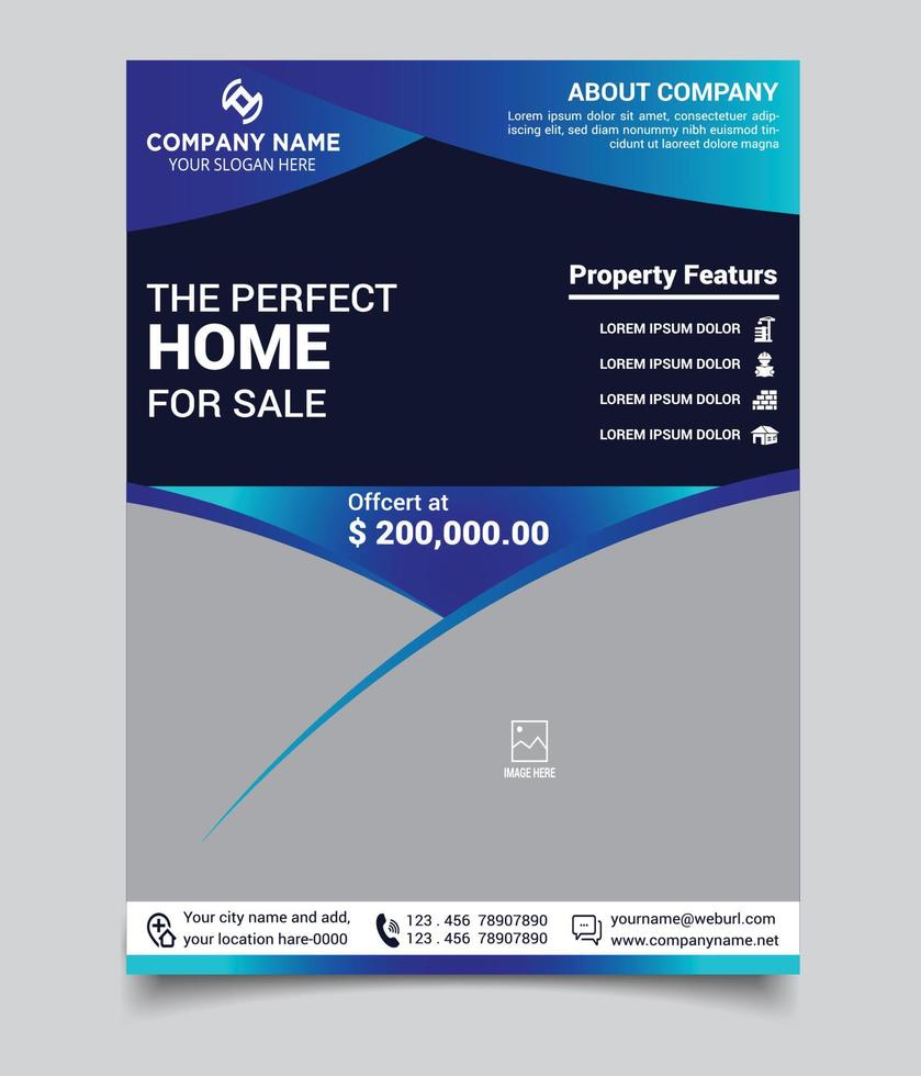 Editable Real Estate Flyer Template Vector File. Black, Blue And Green Color