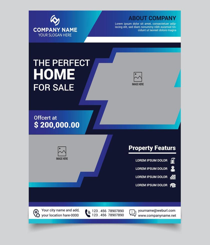archivo vectorial de plantilla de volante inmobiliario editable. color negro, azul y verde vector