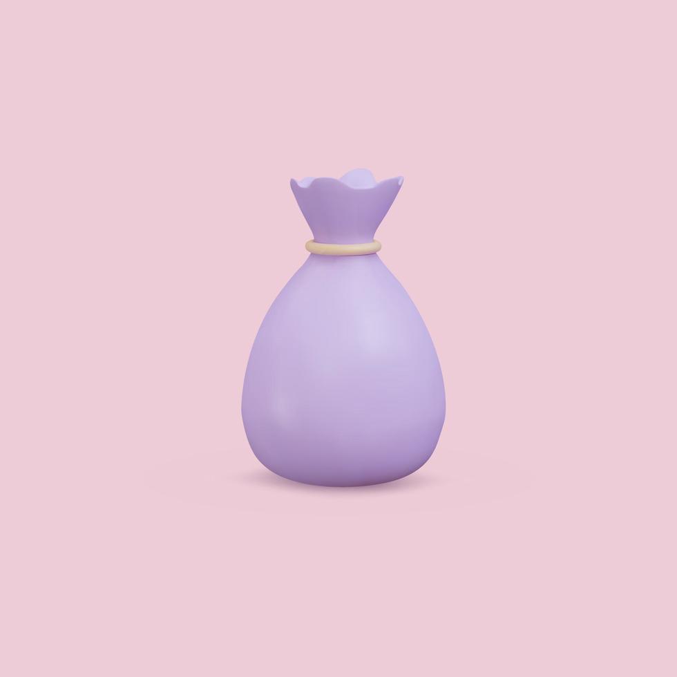 3d money bag on pink background. Vector illustration.