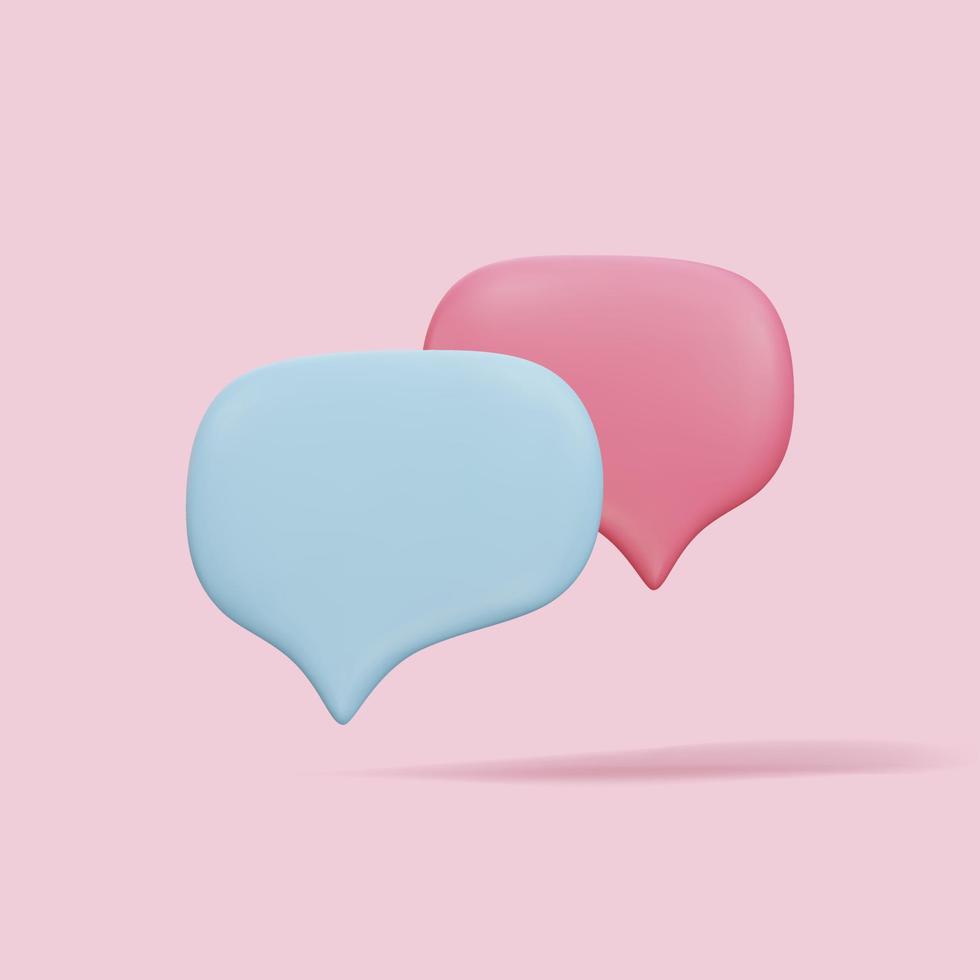 3D Blue and pink mockup Speech bubble on pink background. flying speech bubble icon. Vector illustration.