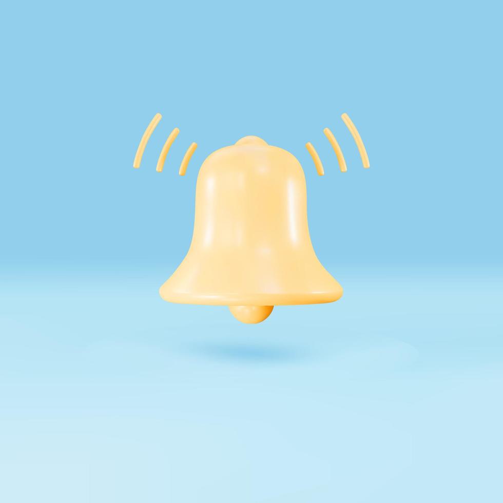 3D yellow Notification bell on blue background. Vector illustration.
