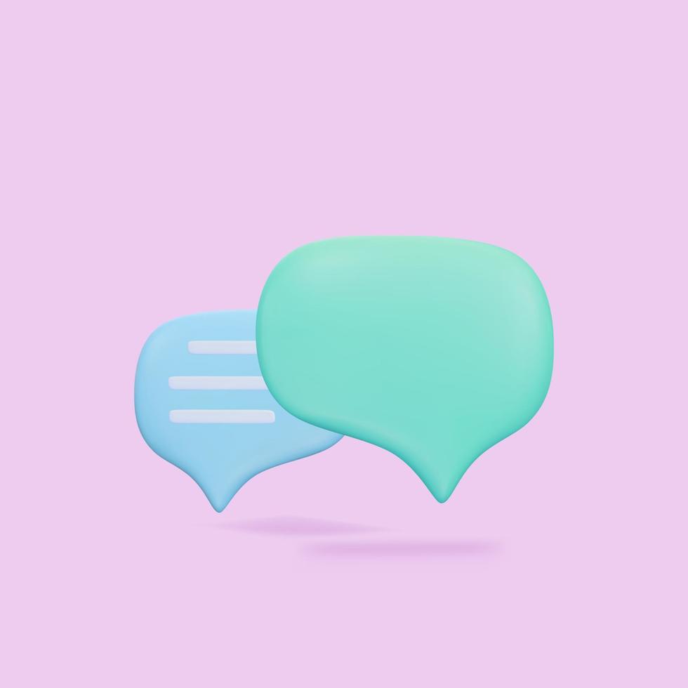 3D Minimal green and blue chat bubbles on pink background. concept of social media messages. Vector illustration.