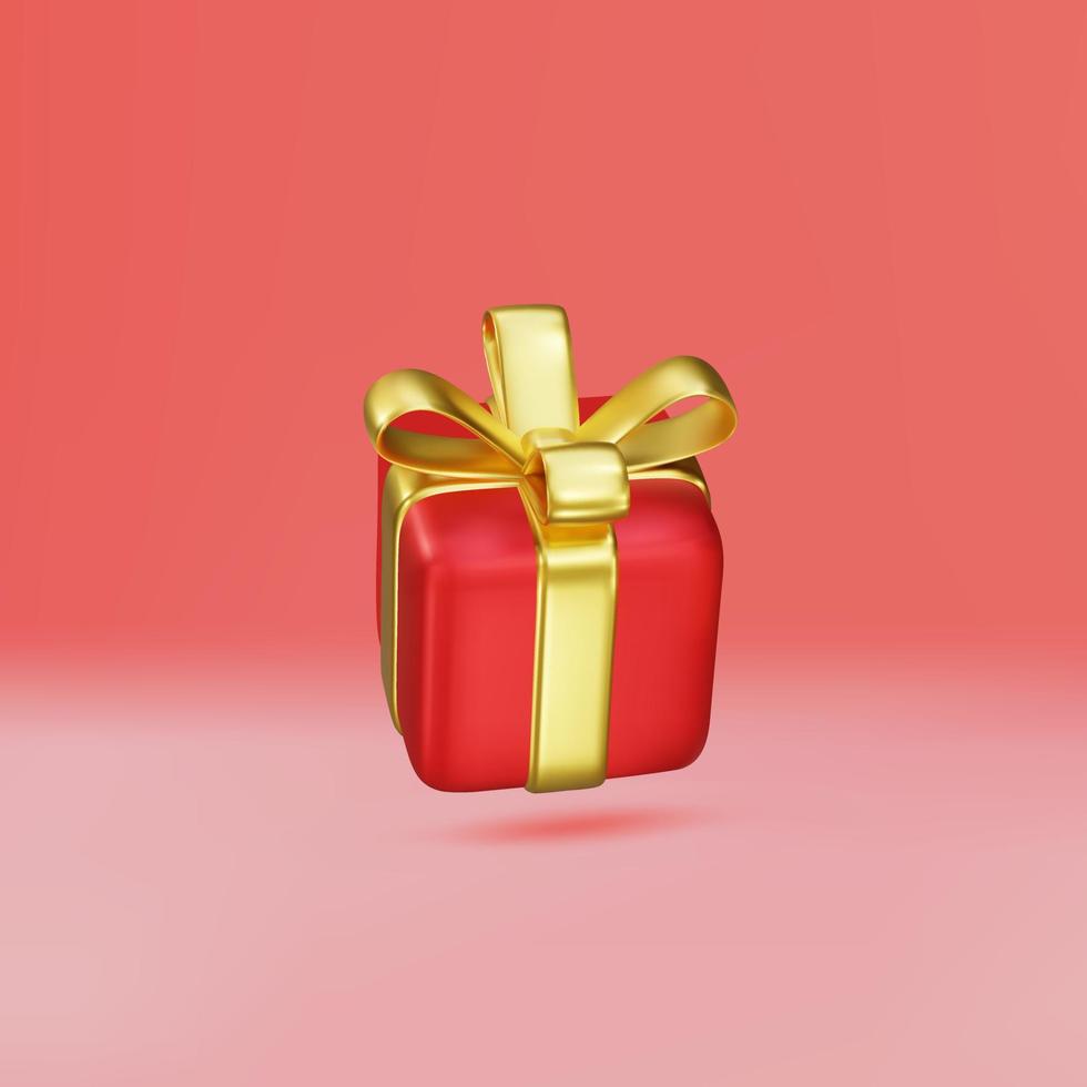 Caja de regalo roja 3d con lazo dorado aislado en un fondo rojo. ilustración vectorial vector