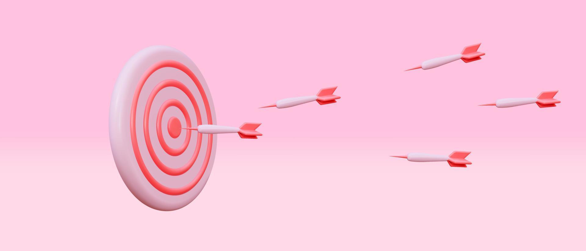 flechas y objetivo rojo de diseño 3d realista. ilustración vectorial vector