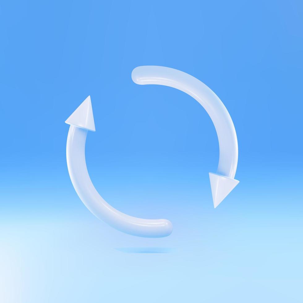 3d Blue Refresh icon isolated on blue background. Reload symbol. Rotation arrows in a circle sign. Vector illustration.