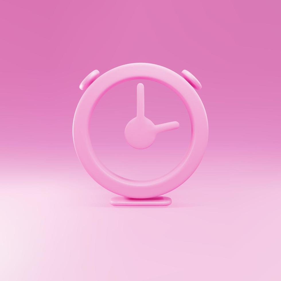 3d Pink clock icon isolated on pink background. time sign. Minimalism concept. Vector illustration.