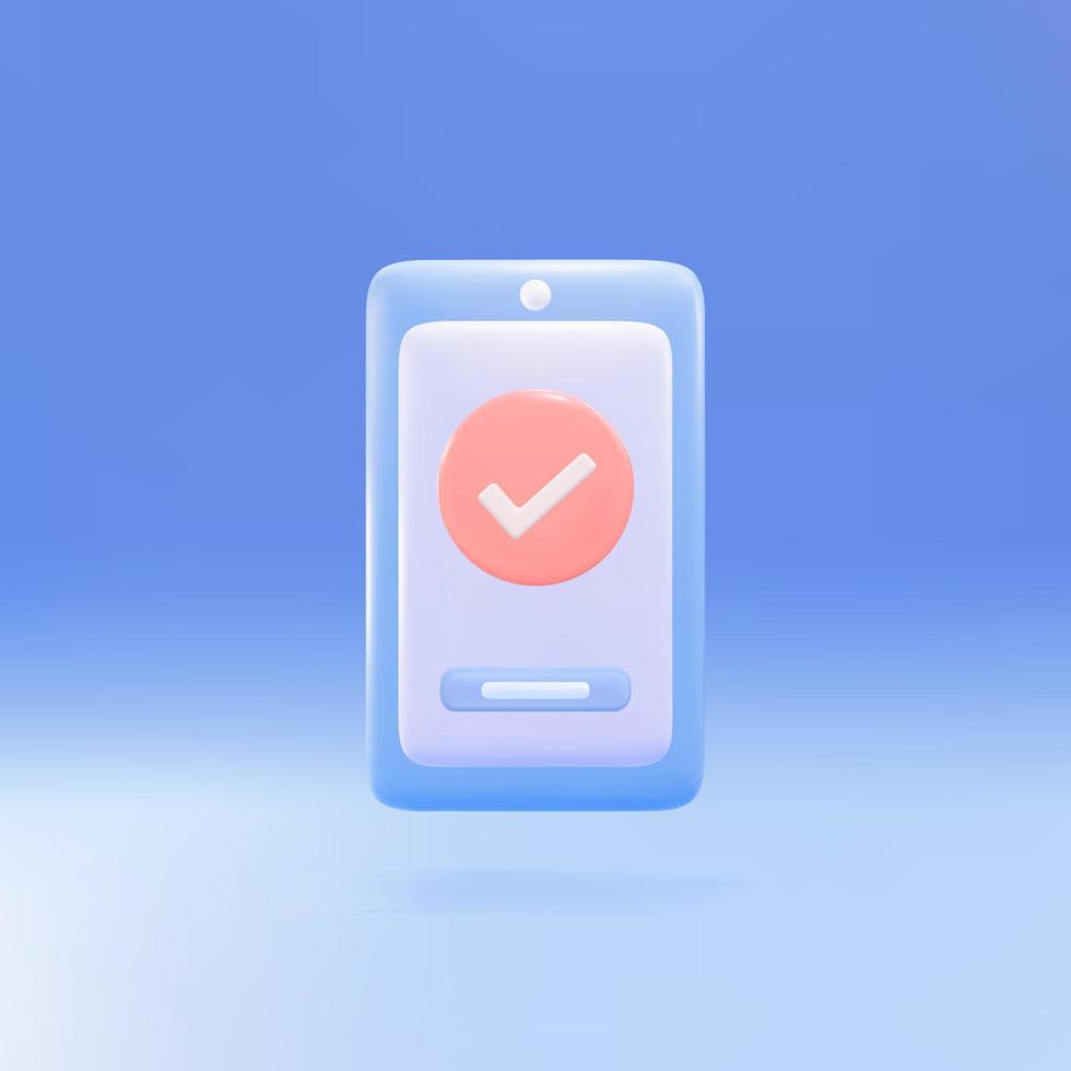 3d Smartphone with check sign. Vector illustration.