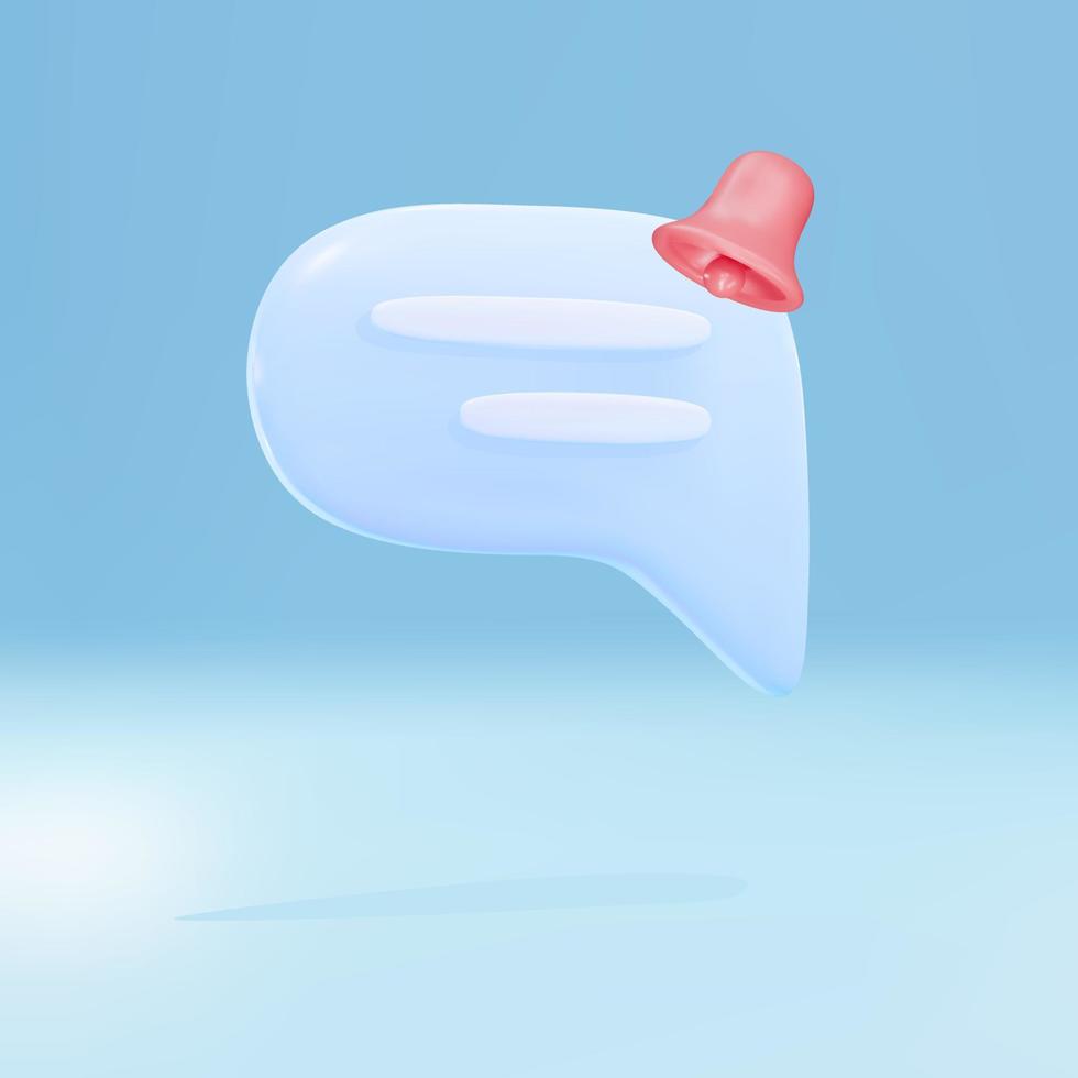 Burbuja de chat magenta mínima 3d sobre fondo azul con recordatorio, icono de notificación push. ilustración vectorial vector