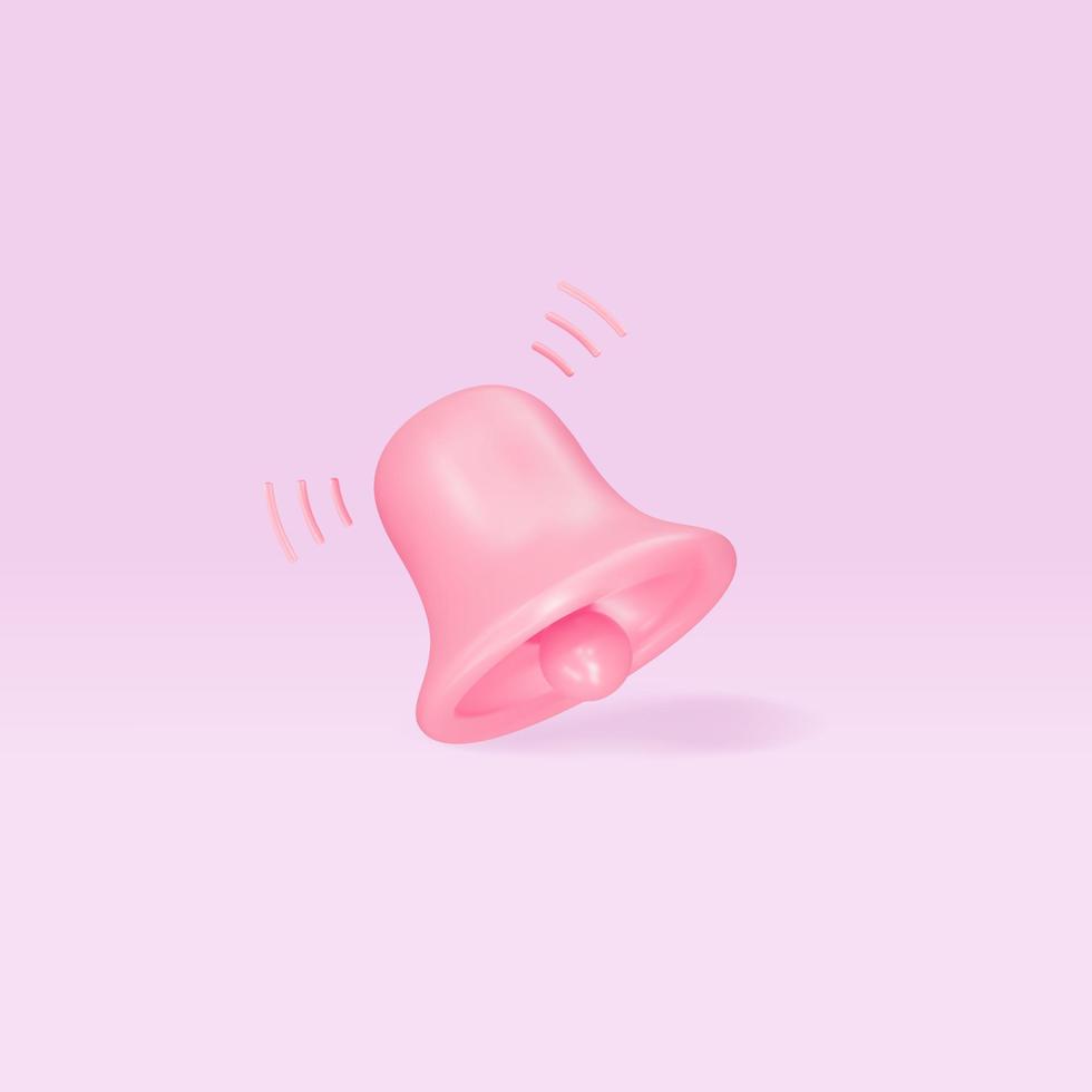 3D Red Notification bell on pink background. Vector illustration.