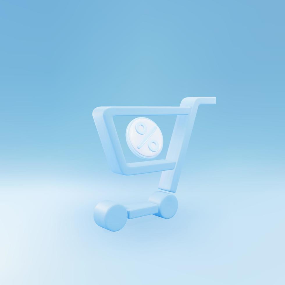 3d Blue shopping cart and percent discount icon isolated on blue background. Online buying concept. delivery service sign. Supermarket basket symbol. Vector illustration.