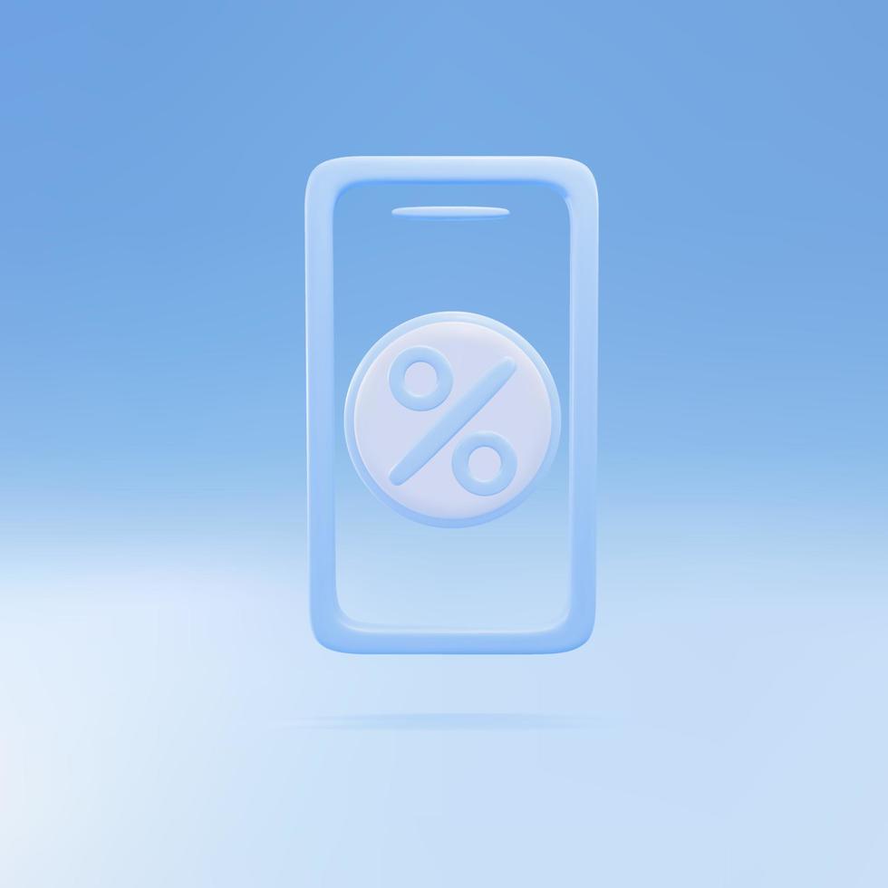 3d blue phone and percent discount icon isolated on blue background. Vector illustration.