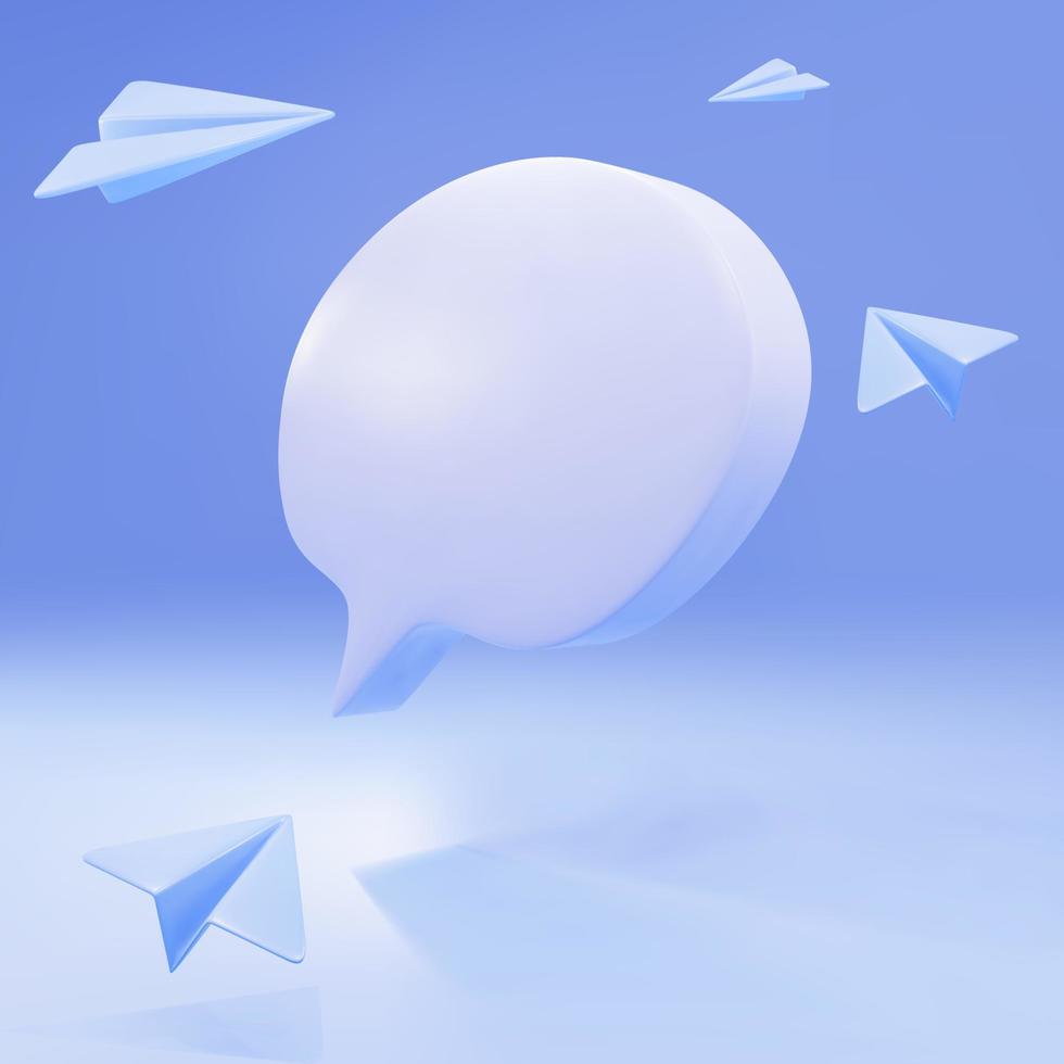 Blue speech bubble message and blue planes on blue background. Vector illustration.