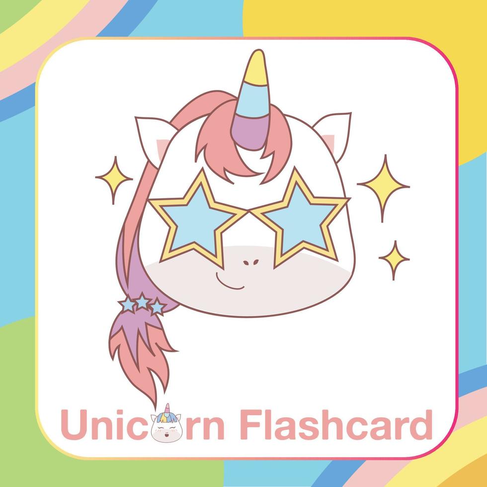 linda tarjeta flash de unicornio para niños. listo para imprimir. tarjeta de juego imprimible. tarjeta educativa para preescolar. ilustración vectorial vector